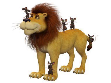 cesaret, aslan ile 3d karikatür fareler