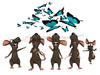 3d karikatür fare yukarı doğru kelebekler için arıyorsunuz