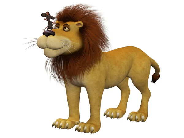 Coraggio, mouse cartone animato 3d con un leone — Foto Stock