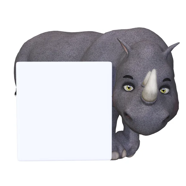 3d cartoon rhino with a blank sign — Stock Photo, Image