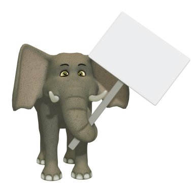 cartoon 3d elephant wizh a blank sign clipart