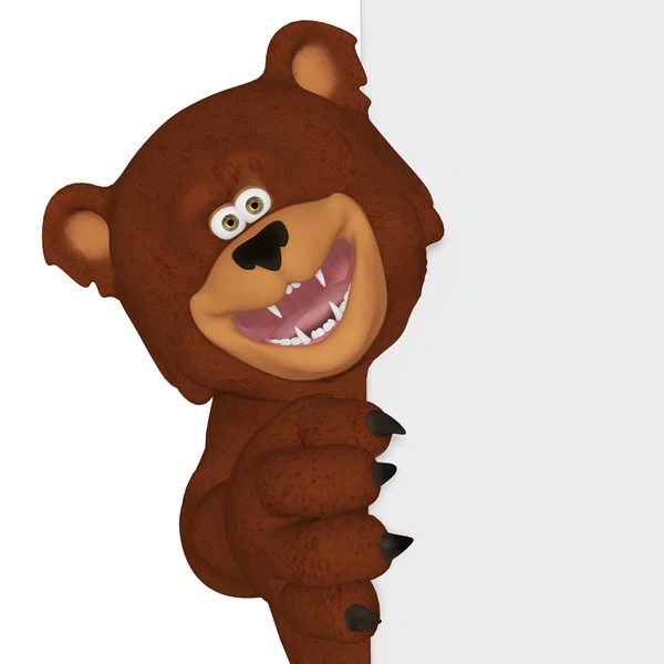 Cute cartoon 3d bear with a blank frame — Stock Photo, Image