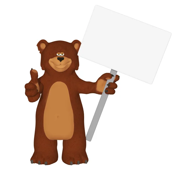 Cute cartoon 3d bear with a blank sign — Stock Photo, Image