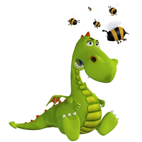 Cartoon draak met een bee — Stockfoto