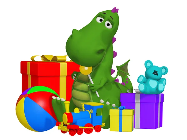 Cartoon dragon celebrating the birthday — Stock Photo, Image