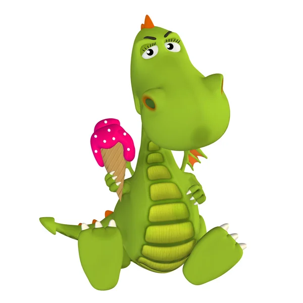 3d cartoon Dragon with ice cream — Stock Photo, Image