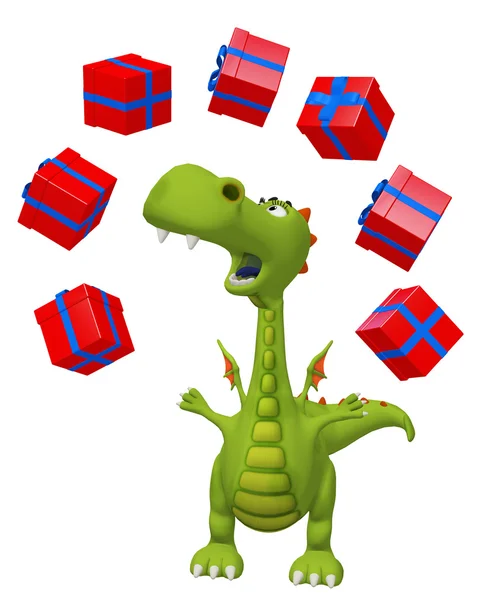 Dragon cartoon with presents — Stock Photo, Image