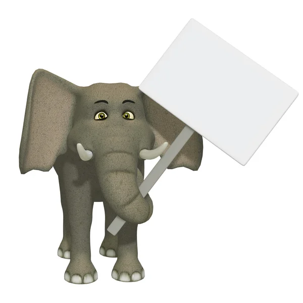 Cartoon 3d elephant wizh a blank sign — Stock Photo, Image