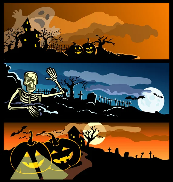 Trois bannières par un Halloween de vacances — Image vectorielle