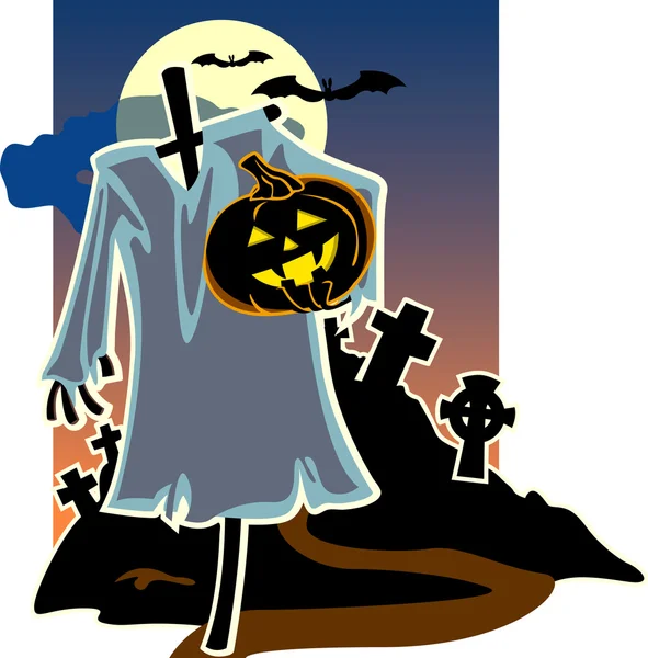 Fundo de Halloween com uma abóbora a lua e morcegos —  Vetores de Stock