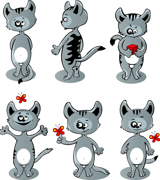 Από γκρι γελοιογραφία γατάκια — Διανυσματικό Αρχείο