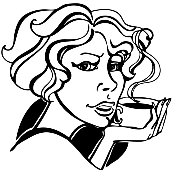 La mujer con la taza de café en la mano — Vector de stock