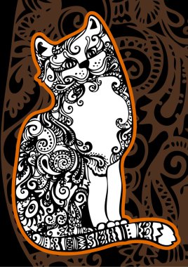 Cat decorated with a vegetative pattern clipart