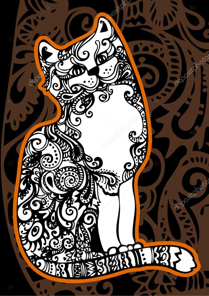 Cat decorated with a vegetative pattern