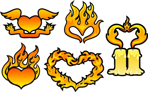 Set of flame hearts — Stock Vector