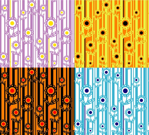 Четыре бесшовных структуры с изображением линий и цветов — стоковый вектор