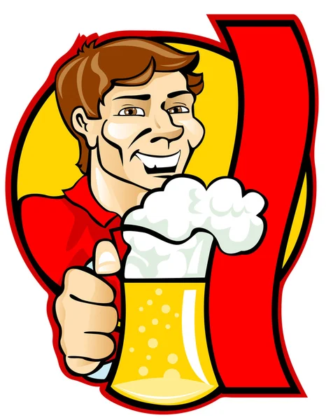 Hombre con un vaso de cerveza — Vector de stock