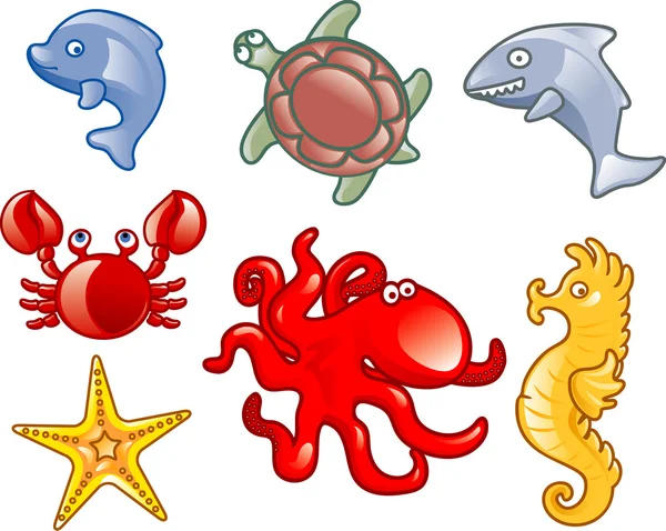 Conjunto de ícones da fauna marinha — Vetor de Stock