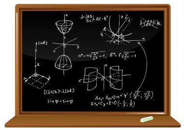 geometrik formüller içeren yazı tahtası
