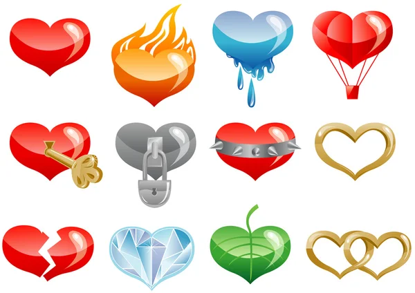 A nap a St. Valentin szív ikon készlet — Stock Vector