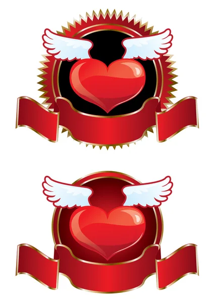 Corazones alados y cinta — Vector de stock