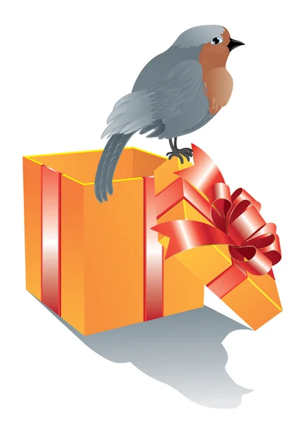 Doos van de gift en vogel — Stockvector