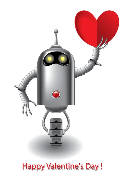 Feliz San Valentín, robot sosteniendo en el corazón de la mano — Archivo Imágenes Vectoriales