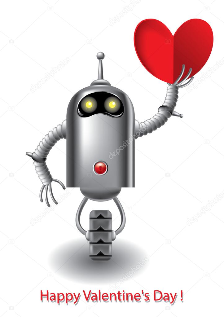 Happy Valentine's, robot holding in hand heart