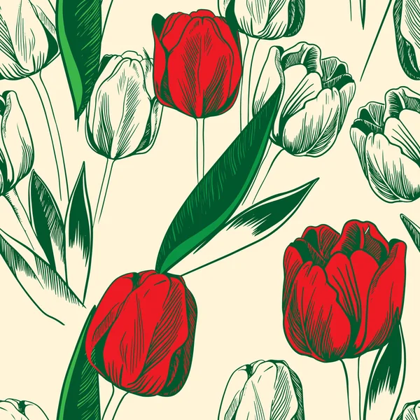 Tulipanes sin costura — Vector de stock