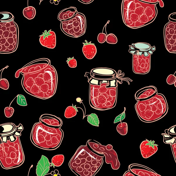 Strawberry and cherry jam seamless — Stock Vector