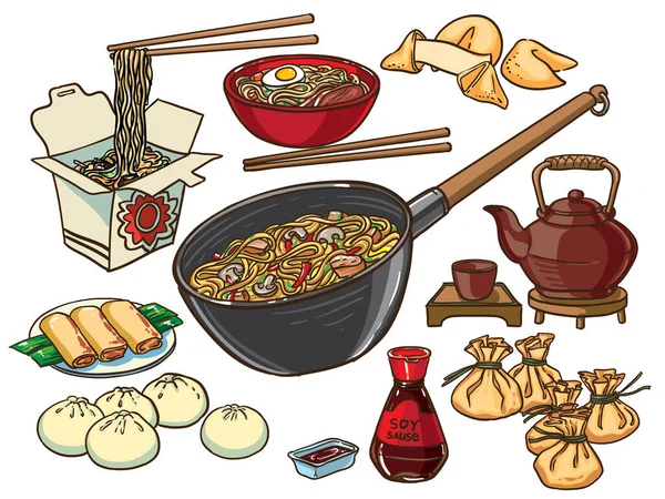 Chinese Food Vector Kleur Set — Stockvector