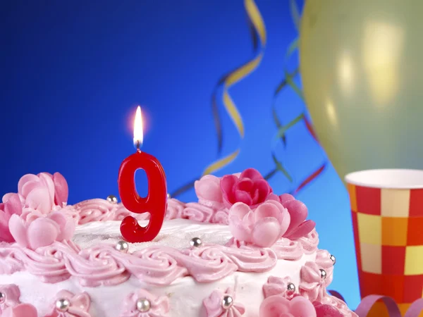 Birthday cake with red candles showing Nr. 9 — Stock Photo, Image