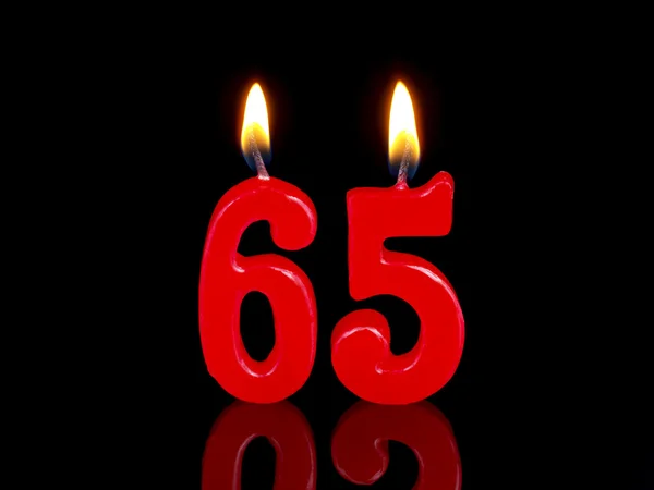 Candele di compleanno che mostrano il numero 65 65 — Foto Stock