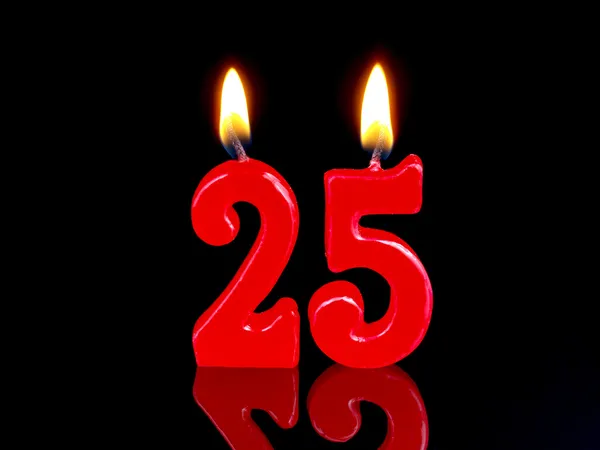Velas de aniversário mostrando Nr. de exibição 25 — Fotografia de Stock