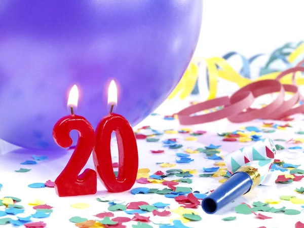 Candele di compleanno che mostrano il numero 20 anni — Foto Stock