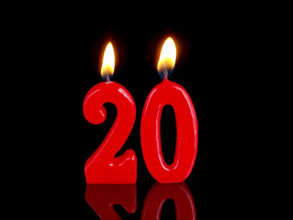 Candele di compleanno che mostrano il numero 20 anni — Foto Stock