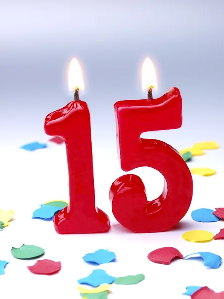 Birthday candles showing Nr. 15 — Stock Photo, Image