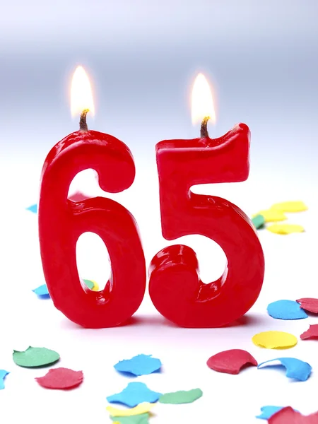 Birthday candles showing Nr. 65 — Stock Photo, Image