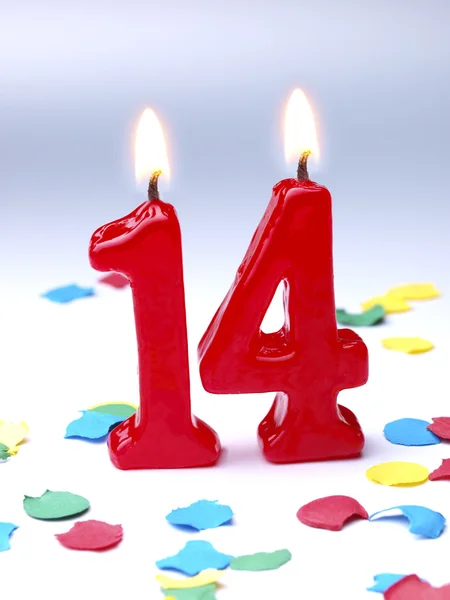 Birthday candles showing Nr. 14 — Stock Photo, Image