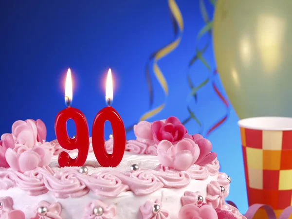 Birthday cake with red candles showing Nr. 90 — Stock Photo, Image