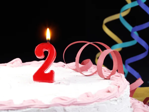 Birthday cake with red candles showing Nr. 2 — Stock Photo, Image