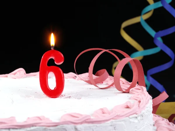 Birthday cake with red candles showing Nr. 6 — Stock Photo, Image