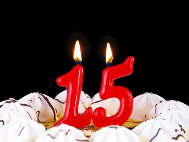 Birthday cake with red candles showing Nr. 15