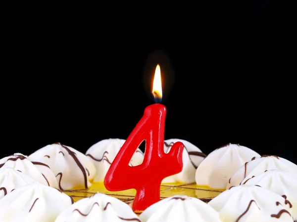 Birthday cake with red candles showing Nr. 4 — Stock Photo, Image