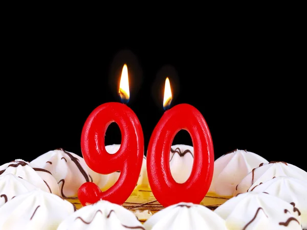 Bolo de aniversário com velas vermelhas mostrando Nr. aniversário 90 — Fotografia de Stock
