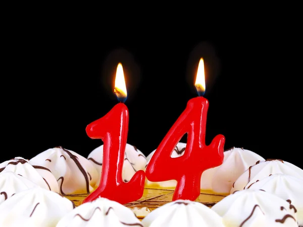 Birthday cake with red candles showing Nr. 14 — Stock Photo, Image