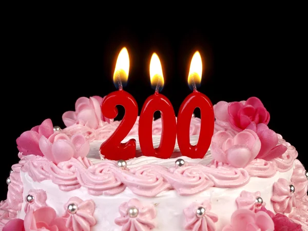 Торт на день народження з червоними свічками, що показують No. 200-річний — стокове фото