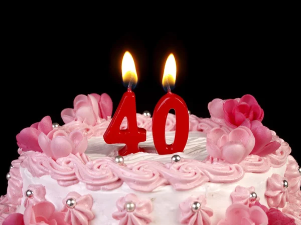 Bolo de aniversário com velas vermelhas mostrando Nr. aniversário 40 anos — Fotografia de Stock