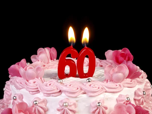 Bolo de aniversário com velas vermelhas mostrando Nr. aniversário 60 — Fotografia de Stock
