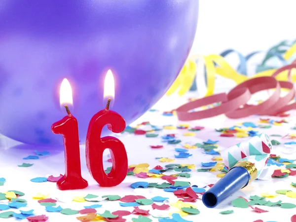 Birthday candles showing Nr. 16 — Stock Photo, Image